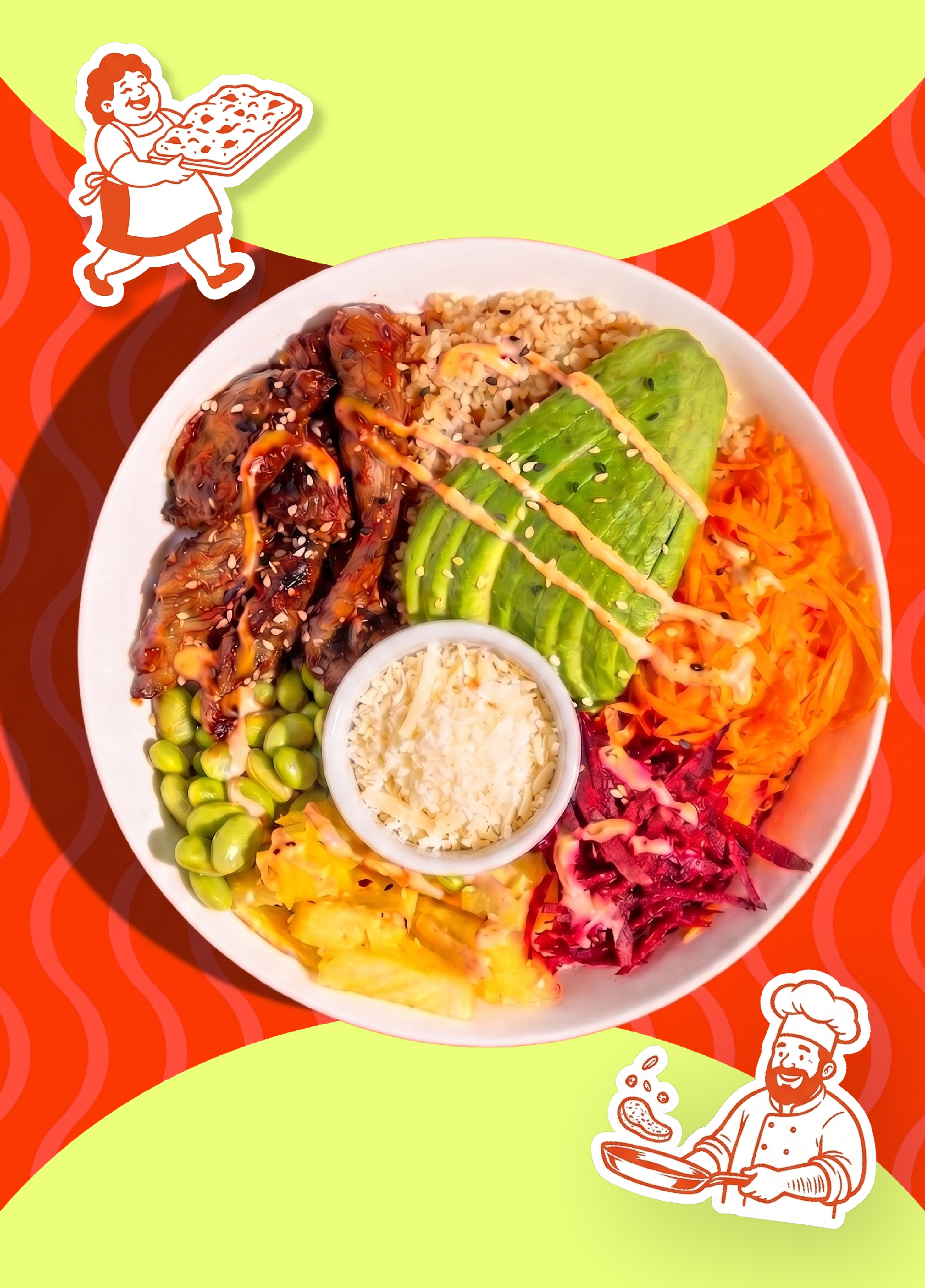 Doppio branded poster showing a plated dish with candy garnish
