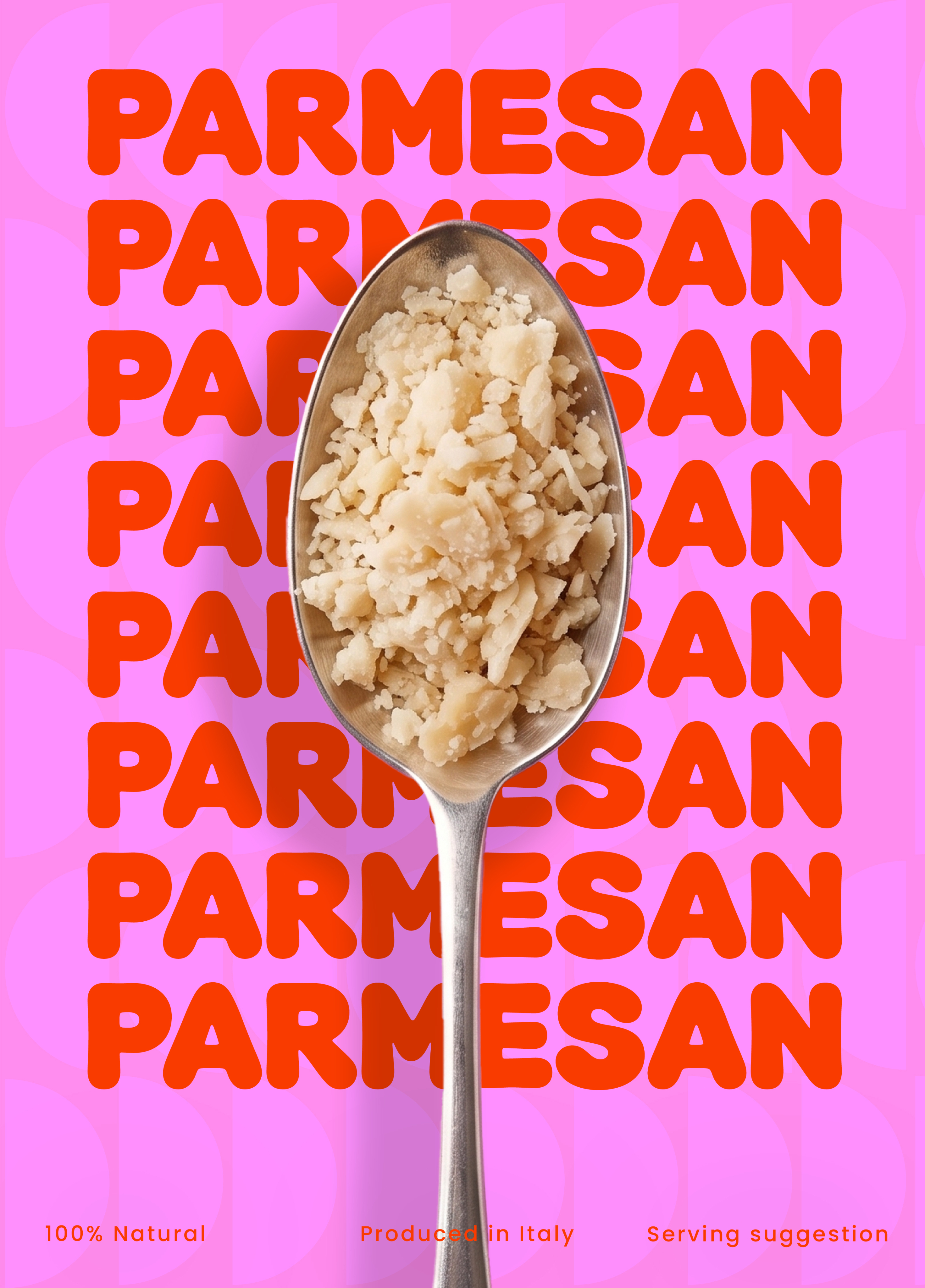 Doppio branded poster with parmesan typography and a spoon