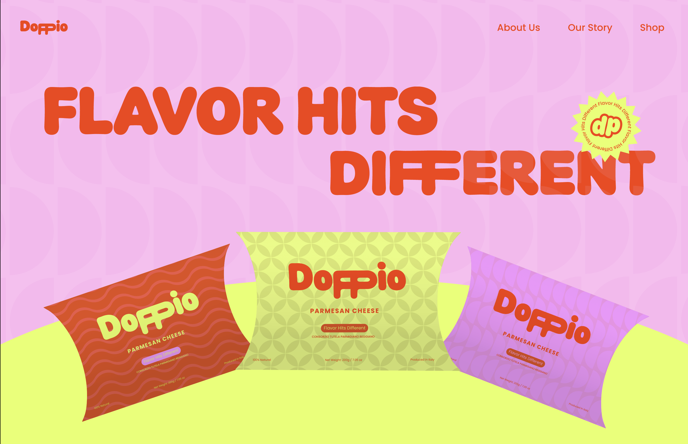 Doppio brand presentation screen showing packaging illustrations